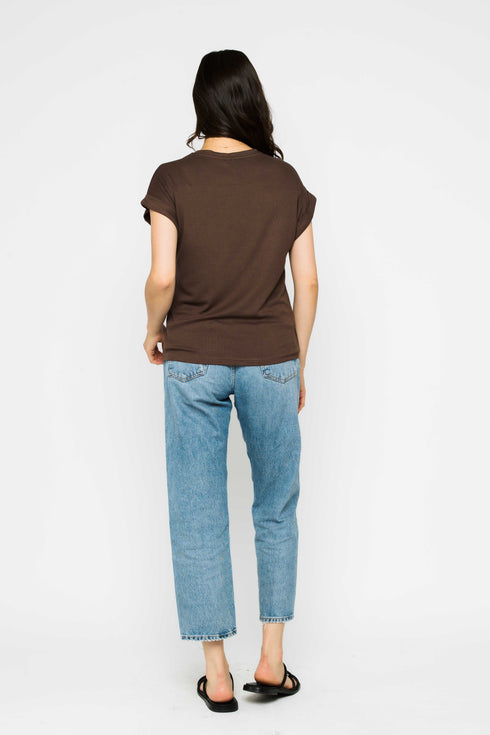 Daisy-Textured Rib Roll Cuff Tee
